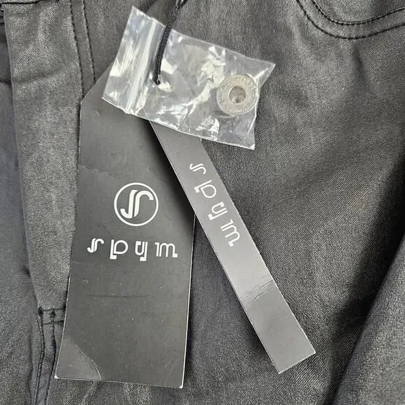 New SPYM Black Vegan Leather Coated Skinny Pant Size 42 10 12 Grunge Rocker Moto - Picture 6 of 10